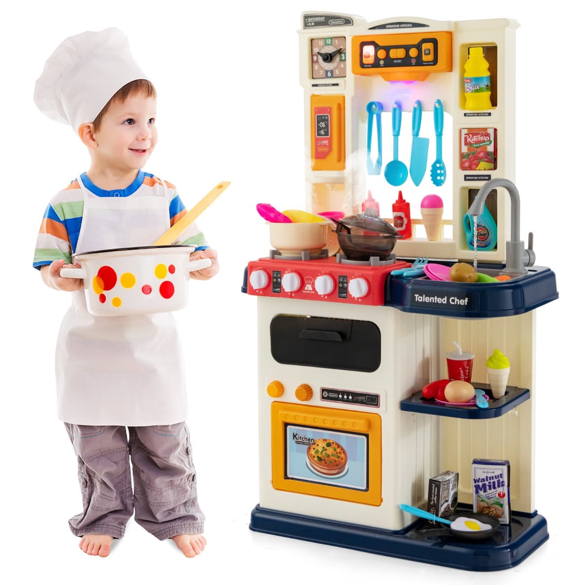 CostwayCuisine Enfants 38 Accessoires Jouet Dînette Lumières et Sons Réalistes Cadeaux de Noël