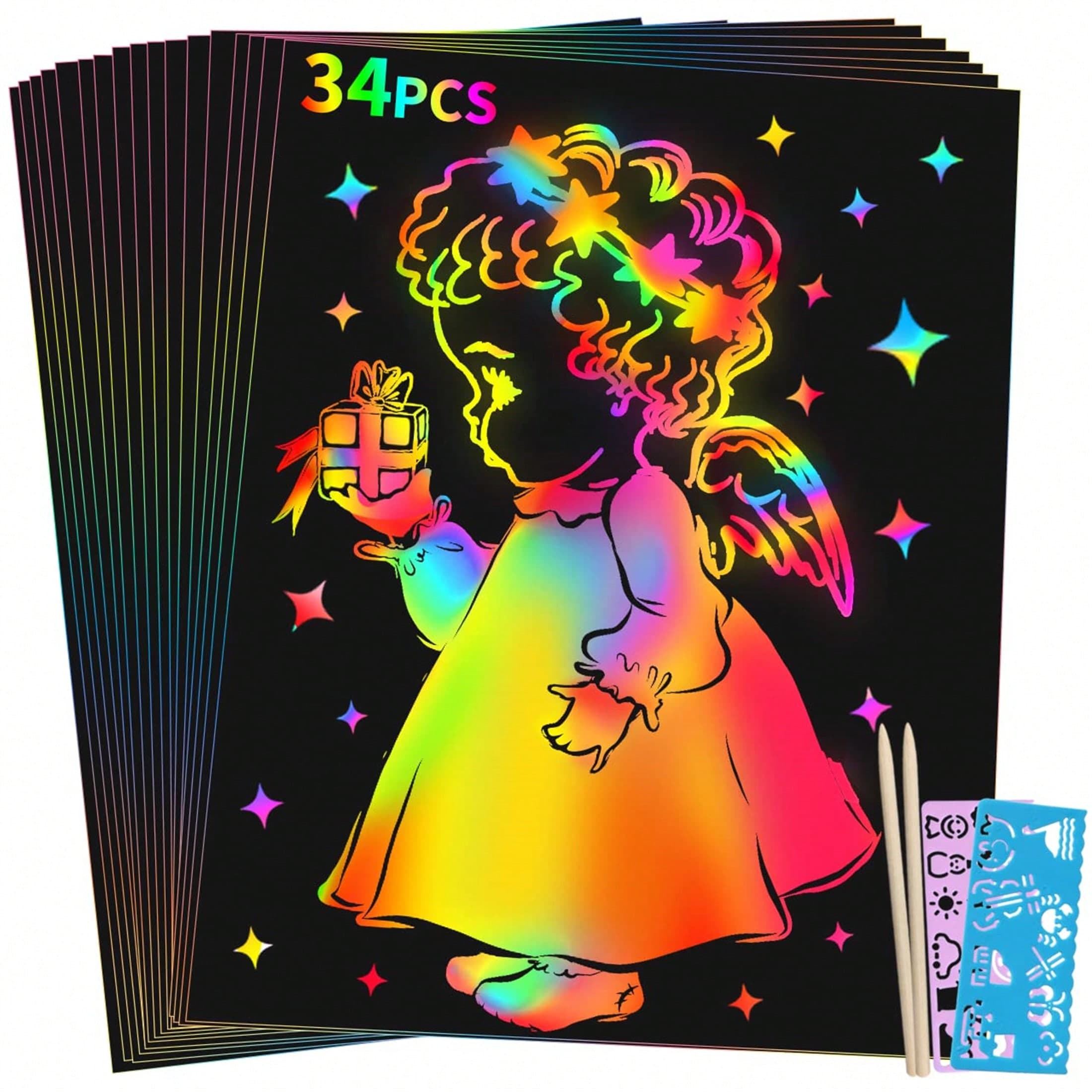 34-pack Enfants Scratch Paper 5 6 7 8 9 10 11 12 Kit D'art Artisanal, Fournitures De Filles Et Garçons, Cadeaux D'artisant Préférés Pour Les