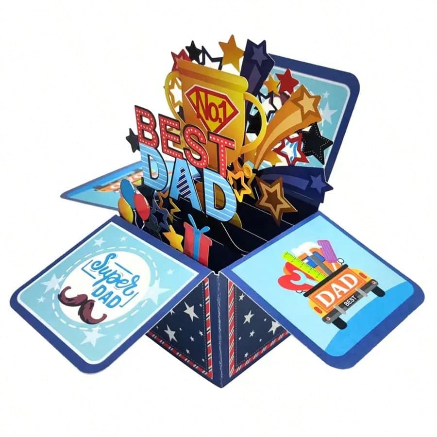 1 pièce Carte Pop Up Boîte pour la fête des pères ou l'anniversaire du papa, carte de vœux 3D pliable "BEST DAD", carte cadeau artisanale, carte