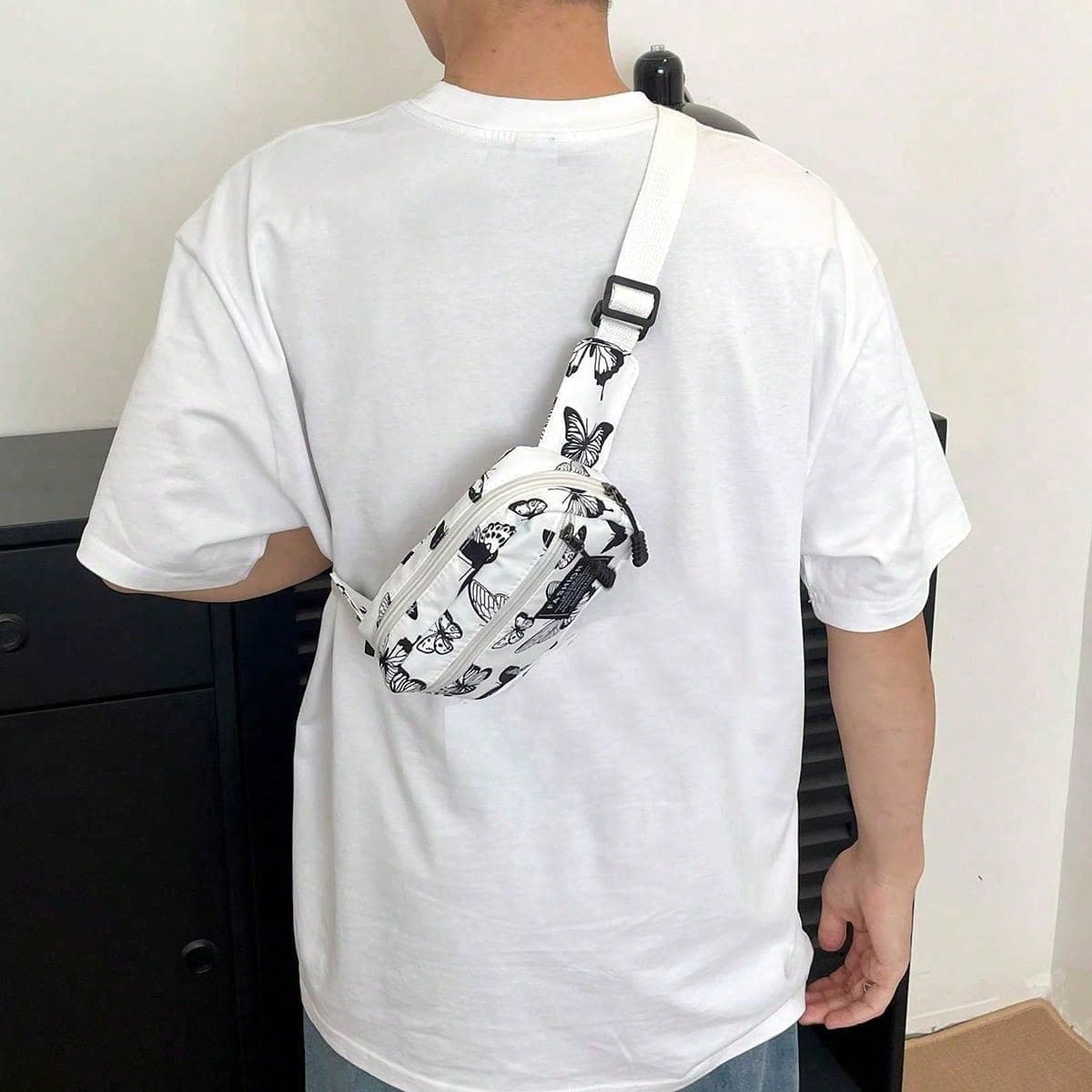 1 pièce Sac de poitrine mini de style sportif à la mode en tissu en velours côtelé unicolore pour homme, cadeaux de la fête des pères, papa, sac